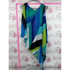 Rapz poncho shawl cover up Colorblock One-Shoulder Tunic in Teal, Blue & Lime